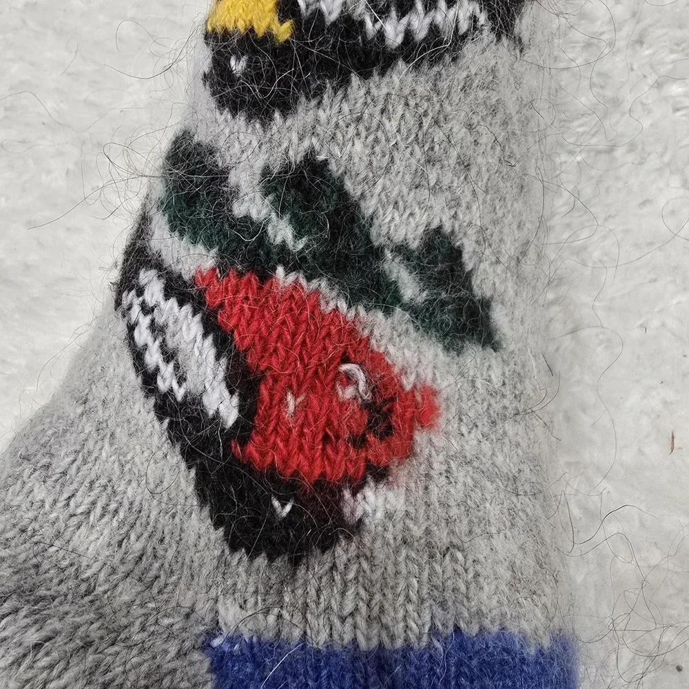Handmade 100% Natural Goat Down Socks Fuzzy Warm‎ Wool Knitted Bird Motif Large